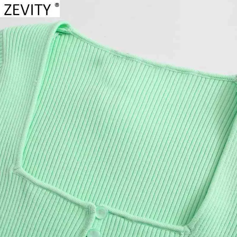 Femmes Vintage col carré mince court vert tricot pull femme Chic été mince Cardigans hauts courts S718 210420