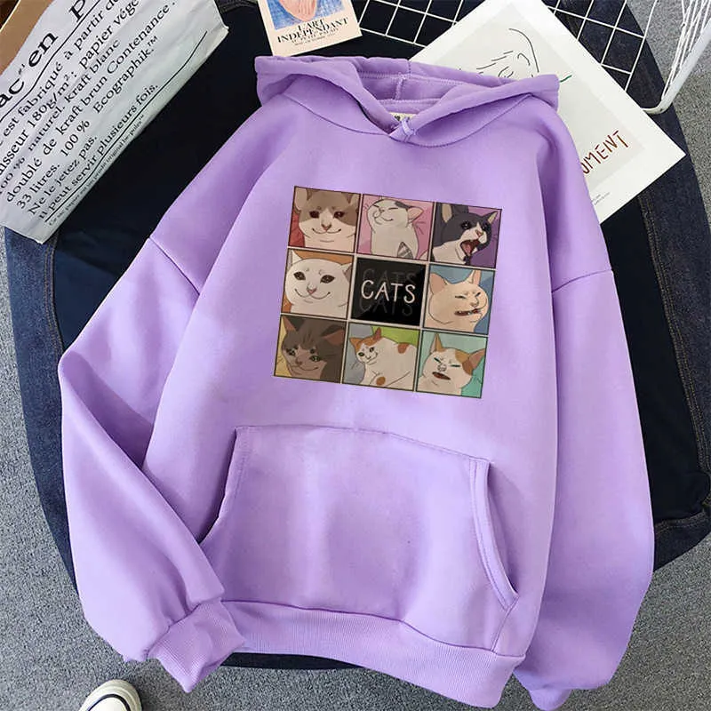 Koreaanse stijl schattige cut kat print patroon harajuku stijl casual mode all-match hoodie vrouwen kawaii oversized sweatshirt vrouwen y0820