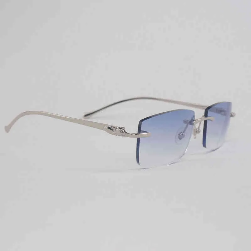 Vintage Randloze Zonnebril Luipaard Stijl Gafas Retro Shad Mannen Voor Rijden Clear Bril Metalen Frame Vrouwen Eyewear