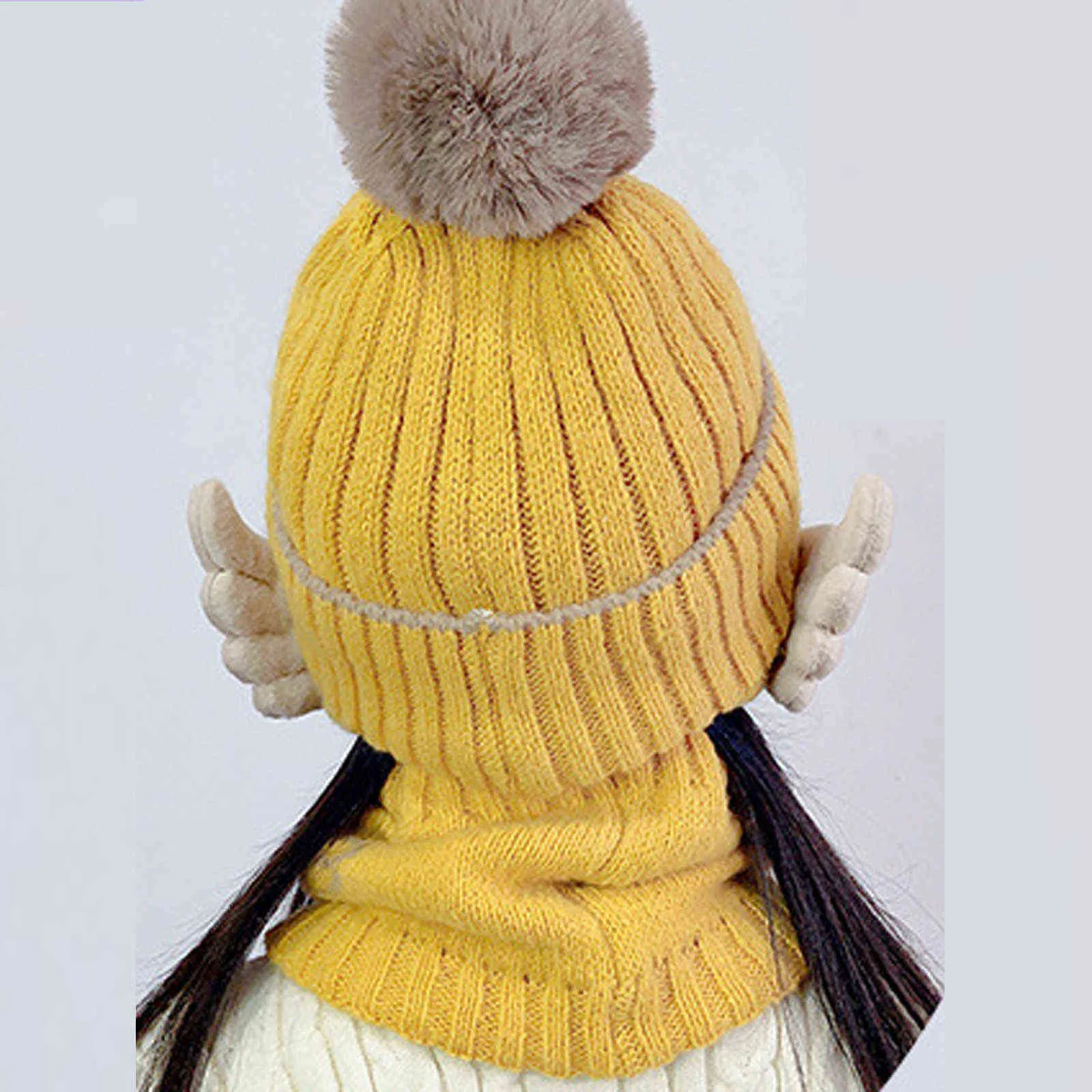 Gorro bebê chapéu pompom inverno crianças chapéu de malha boné bonito lenço terno para menina menino casual cor sólida chapéu bebê beanies y21111