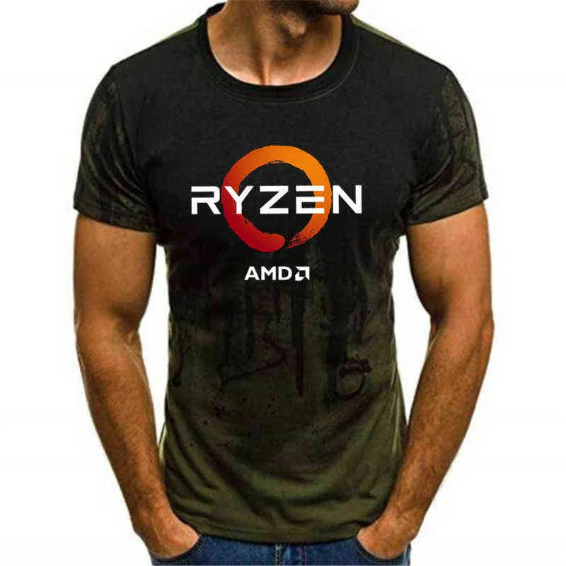 Gradiente di Vendita Caldo Divertente PC CP Uprocessor AMD RYZEN T Shirt In Cotone gli uomini top tees Uomo Camouflage G1222