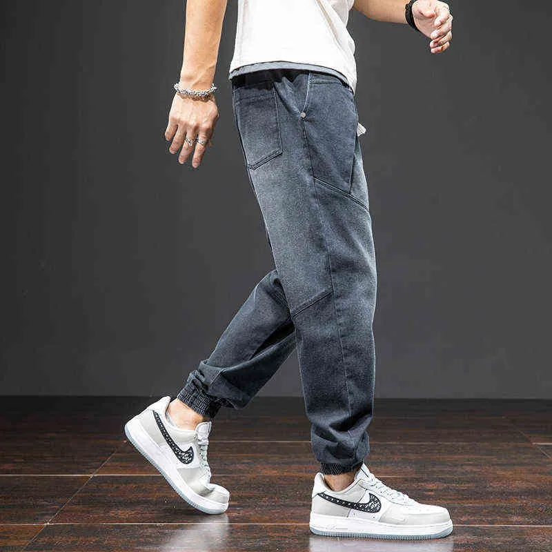 Plus Size Harem Jeans Men Stretched Denim Pants Streetwear Black Joggers Casual Baggy Trousers 6XL 7XL 8XL 211111