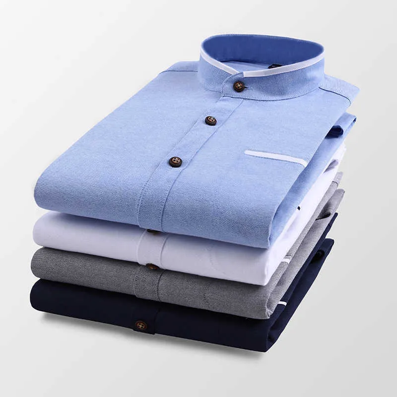 Mänskjorta Långärmad Stativ Oxford Business Dress Casual Shirts Slim Fit Brand Weeding Shirt Vit Blå Man Skjorta 5xl DS414 210708