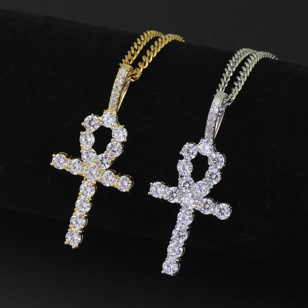 Iced Out Pendant Necklace Mens Gold Hip Hop Anka Cross Halsband smycken med 3 mm kubansk länkkedja2824