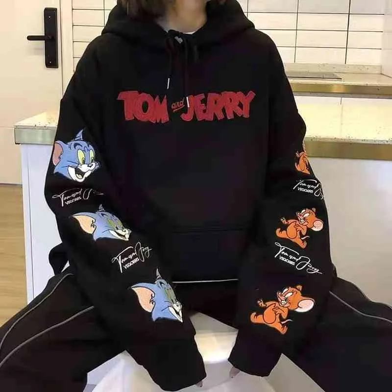 Y2k – sweat-shirt à capuche surdimensionné avec lettres de dessin animé Harajuku brodées, Kawaii, pour adolescentes et femmes, vêtements Streetwear Harajuku