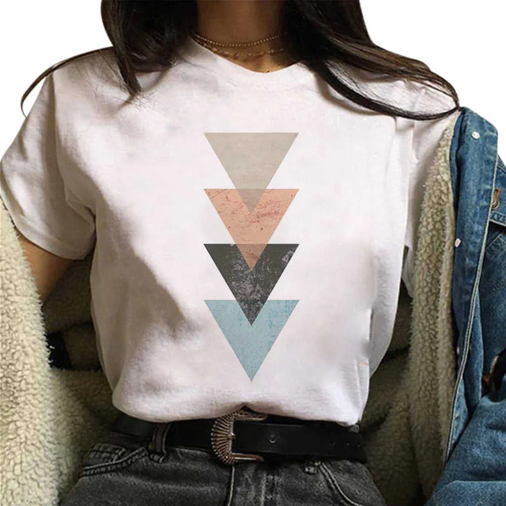 Geometrie Gedruckt Frauen T-Shirt Weibliche 90er Jahre Grafik T-shirt Harajuku Tops T Nette Kurzarm Tier t-shirt T-shirts Plus Größe x0527