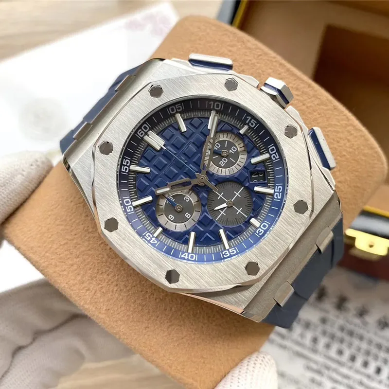 Men Luxury Watch quartz movement Watches Stainless Steel 46mm Luminous Waterproof Wristwatch with rubber belt216b