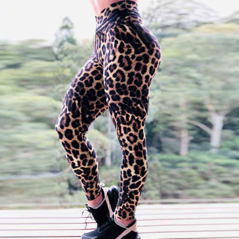 Sexy leopardo stampa legging vita alta compressione leggins push up palestra pantaloni fitness moda femme allenamento abbigliamento sportivo 211221