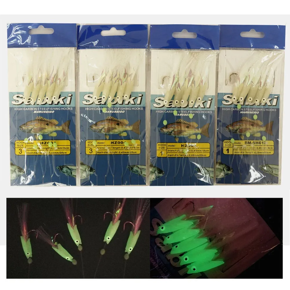 22st Fish Skin String Hooks Sabikis Rig för lysande mjuk räkor Fiskekrok Lure Bait Mix -storlek Tackla AccessoriesA308Z3135008
