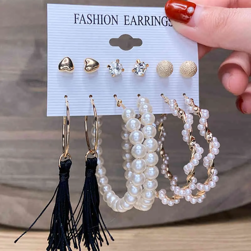 17KM Fashion Pearl Hoop Earrings charm Set For Women Geometirc Gold Metal Circle Earring Brincos 2021 Trend Jewelry Gift
