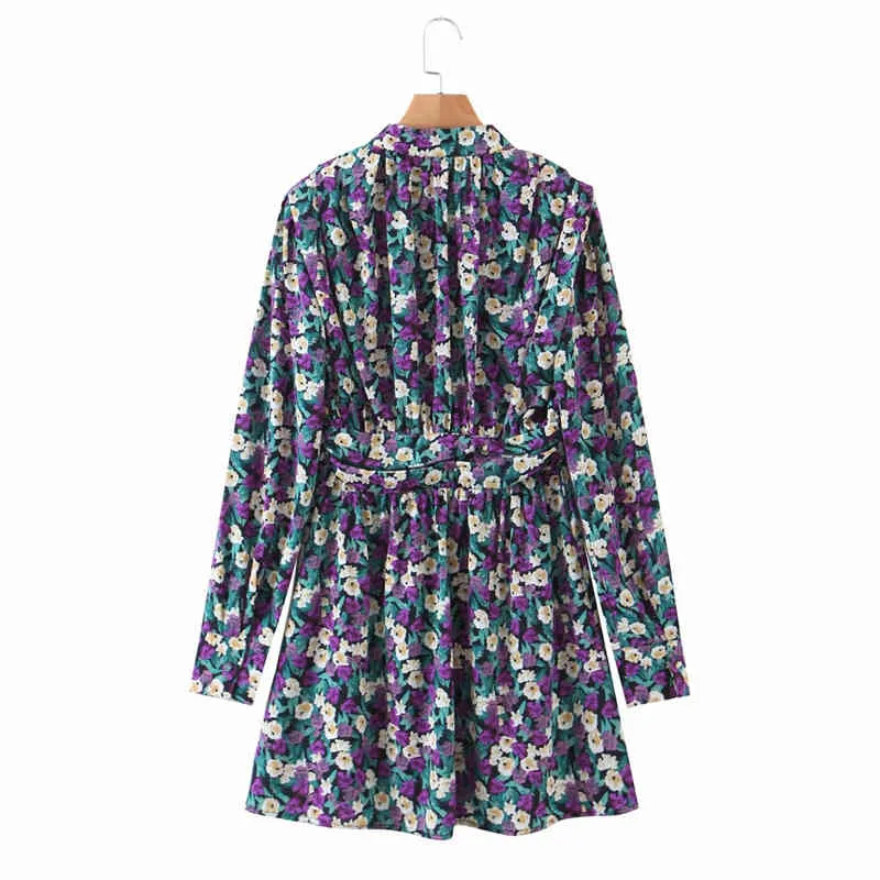 Streetwear Women Floral Print Dress Fashion Ladies Chiffon Pläterade Klänningar Kausal Kvinna Chic Knapp Hollow Out Vestidos 210427