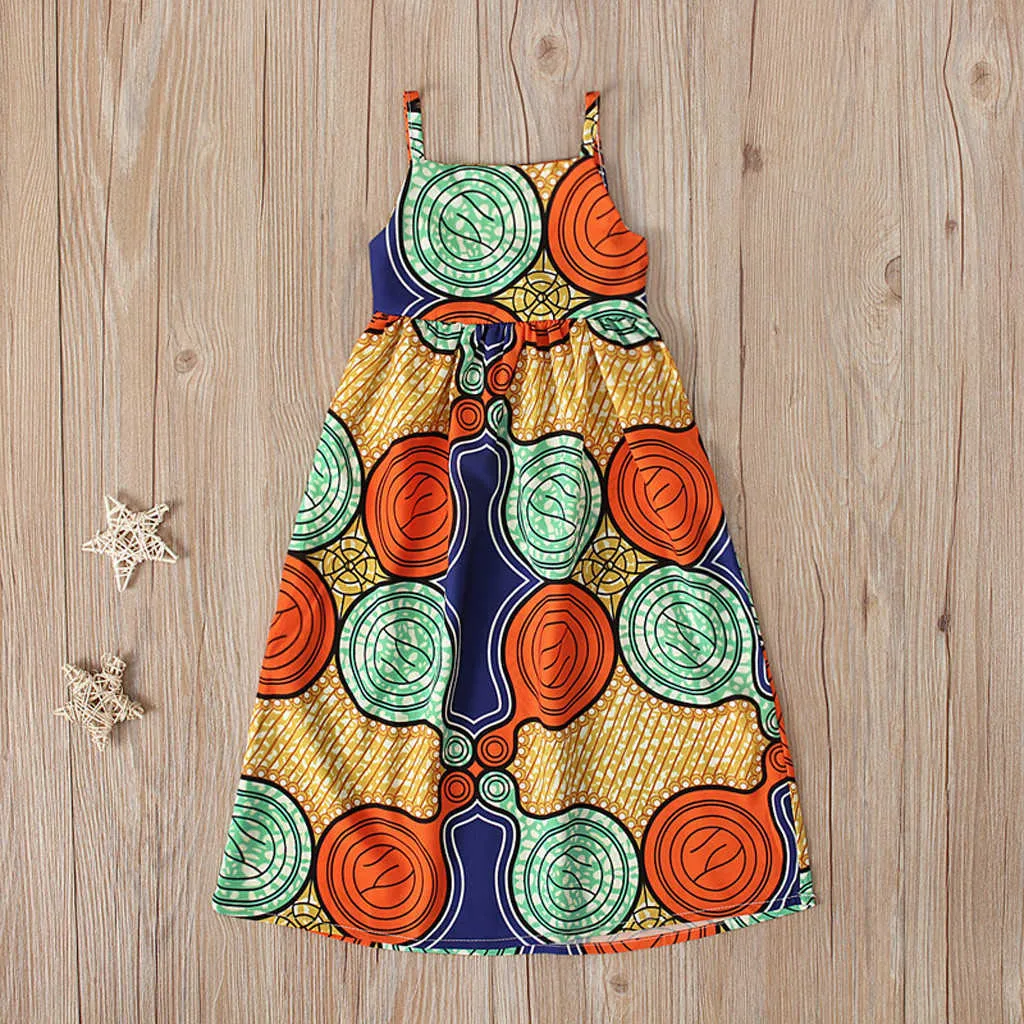 Kinder Mädchen Afrikanische Kleidung Kinder Bazin Riche Dashiki Mode Niedliche Kleider Ethnische Gedruckt Hosenträger Rückenfreies Prinzessin Kleid Q0716