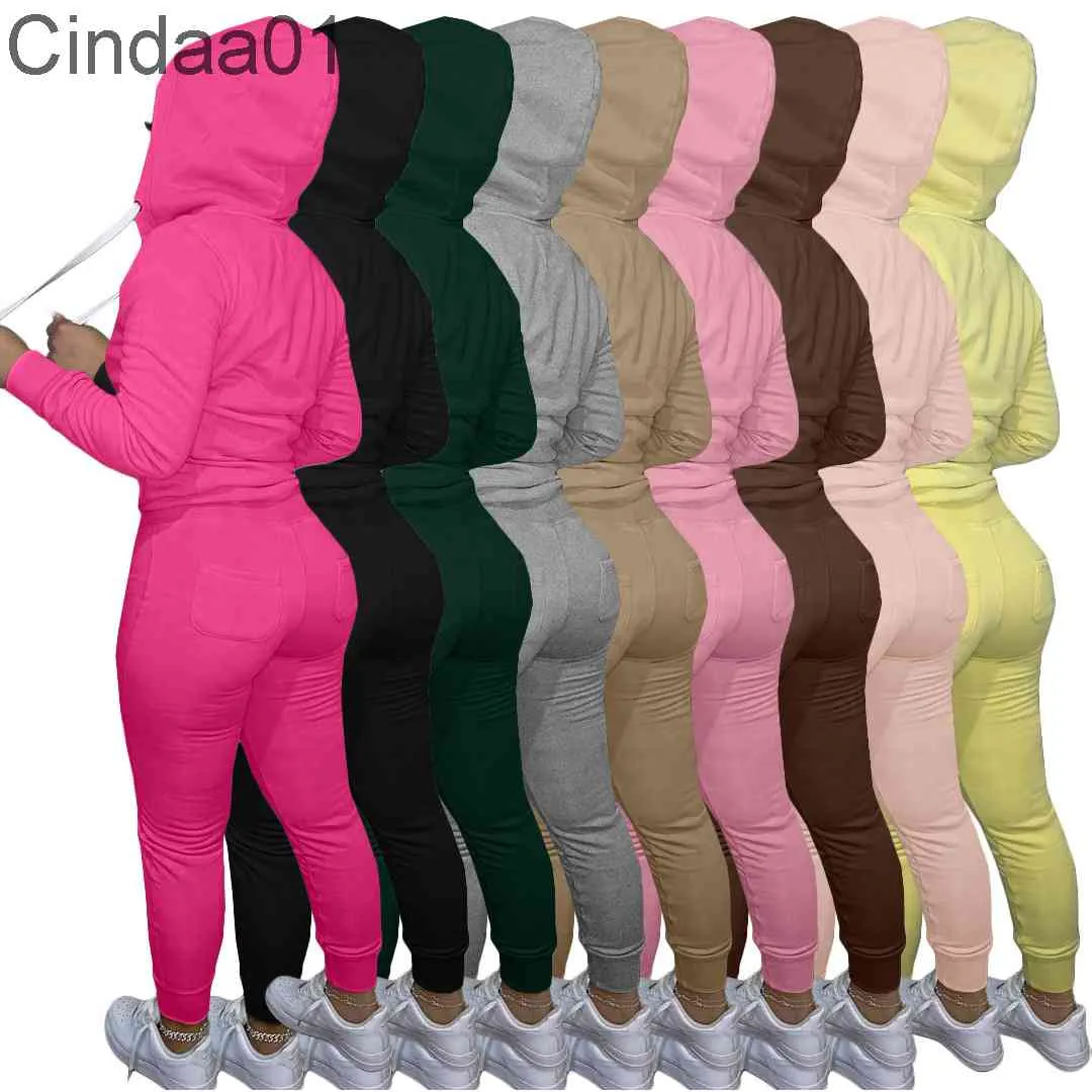 Femmes Survêtements Deux Pièces Ensemble Designer Automne Twill Chandail Tissu Zipper À Capuche Veste Pantalon De Jogging Cordon Solide Sportsuit 9 Couleurs