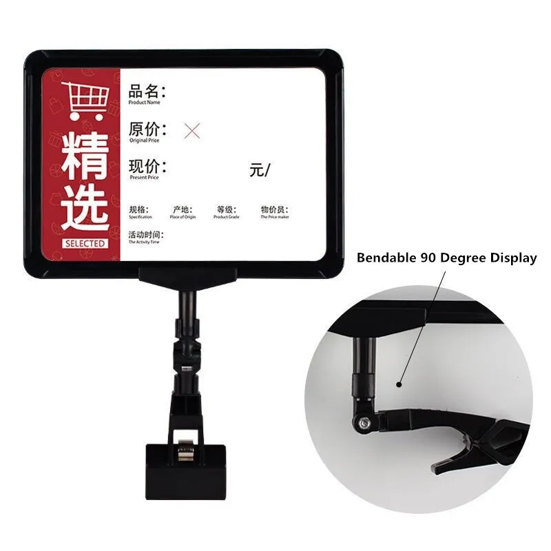 A4 Double Sided Food Vegetable Restaurant Labels Card Holders Sign Display Frame with Clips Message Board