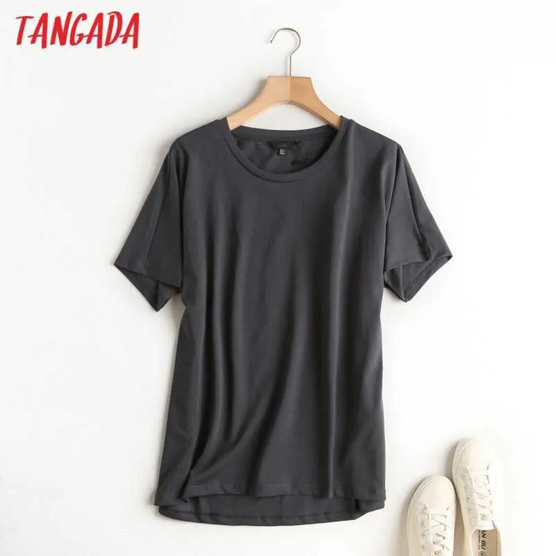 Tangada Femmes Kaki Basic Coton T-shirt à manches courtes O Cou T-shirts Dames Casual Tee-shirt Street Wear Top 6D5 210719