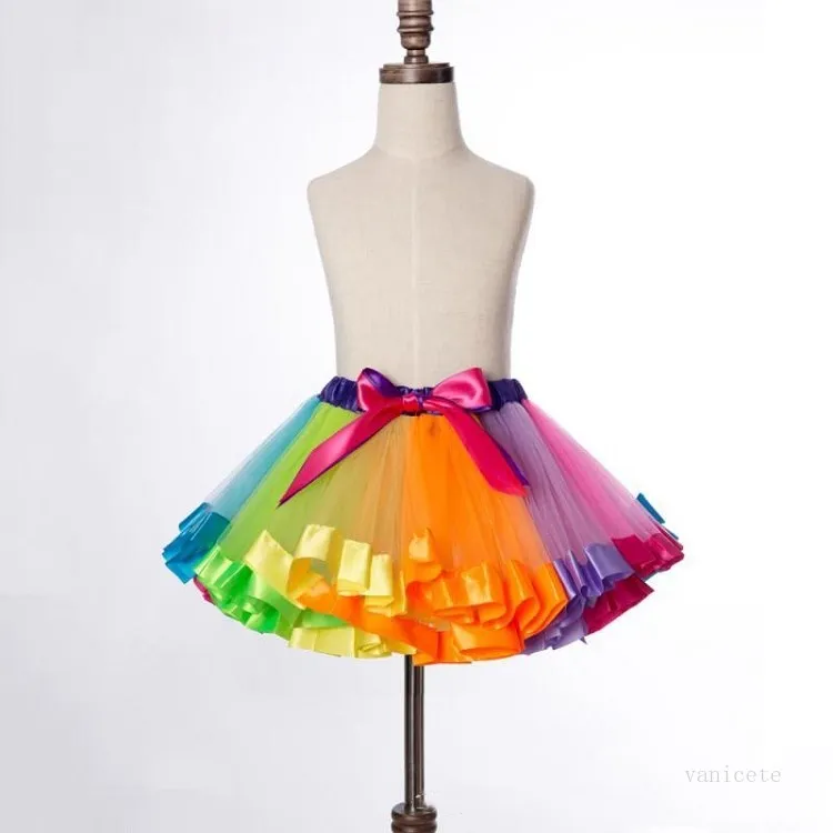 6 färgbarn kläder regnbåge kjolar mesh tutu kjol jul barn dans prestanda baby kjol party dekoration t2i52149