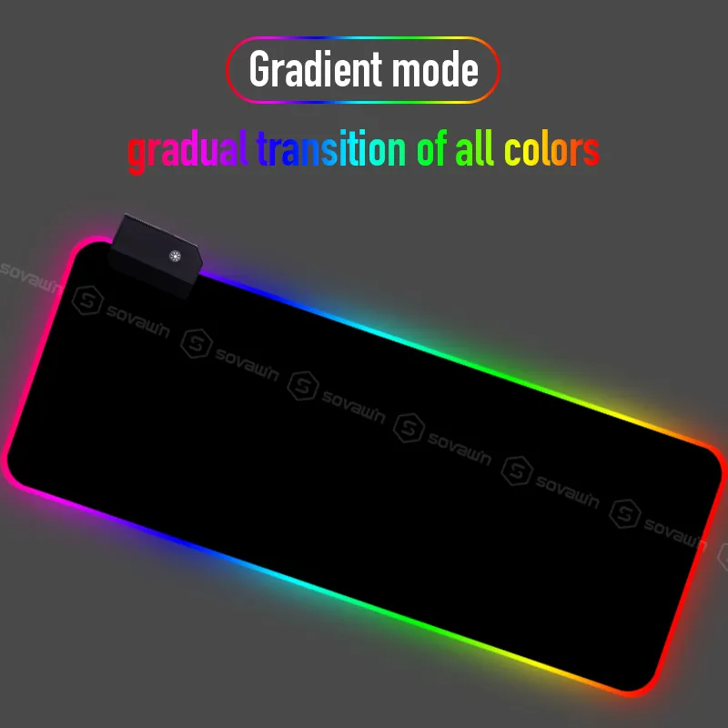 Sovawin RGB souris de jeu 80x30cm tout noir lumière LED ordinateur tapis de souris XL Gamer tapis de bureau antidérapant PC clavier ordinateur portable