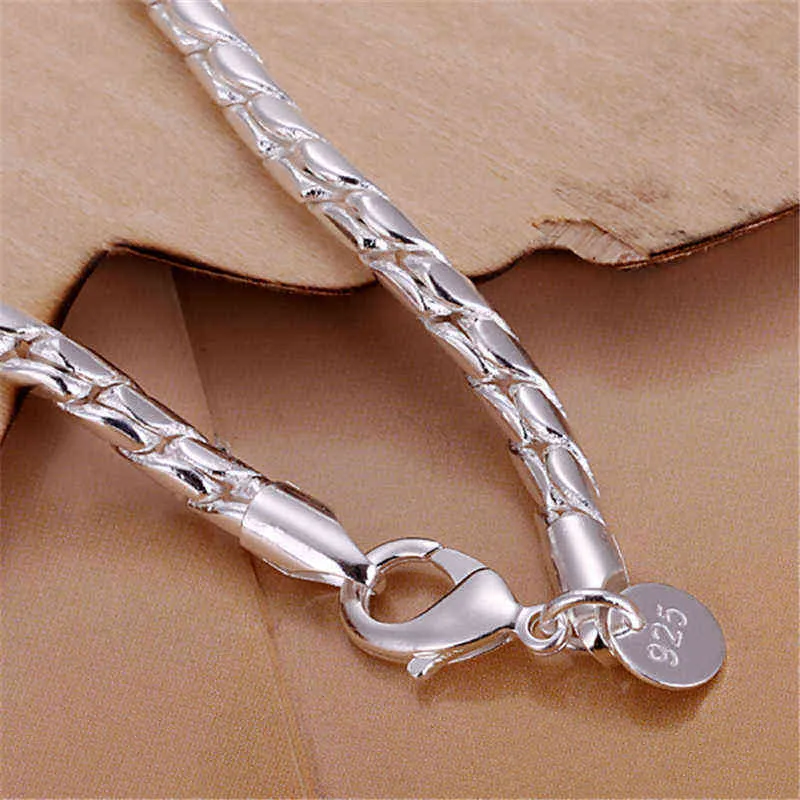 Doteffil Bracciali in argento sterling 925 4mm Vite a catena a serpente Adatto a ciondoli europei 20cm Fai da te Gioielli di moda Regalo da donna