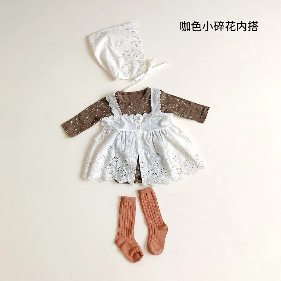 かわいいリトルプリンセスファッション衣装赤ちゃん女の子長袖花ボディスーツ幼児刺繍ノースリーブトップス0-2Y 210508