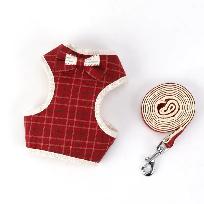 Bow knot Waistcoat Harness Leash Set Spot Stripe check print Dog Collar Rope Pet Dog Supplies will and sandy