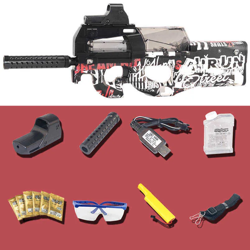 Electric P90 Toy Gun Water Bullet Paintball Sniper Pistol Graffiti Live Cs Assault Snipe Outdoor Game Vapen Leksaker för Boys Child H0913