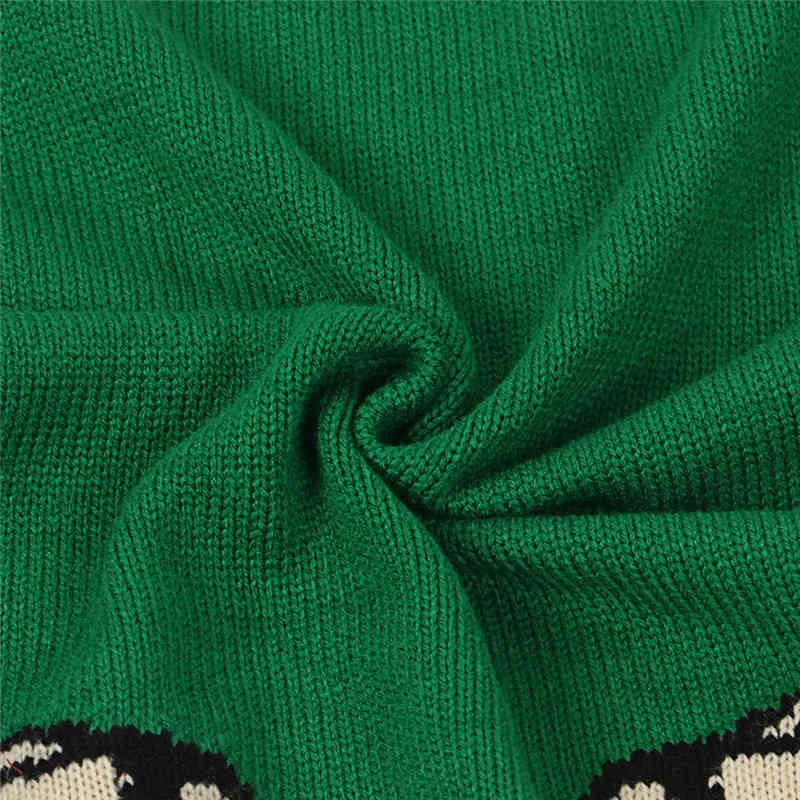 Maglione da donna Pullover lavorato a maglia caldo invernale Tunica di lana a maniche lunghe coreana Leopardo sciolto Verde sexy 210428