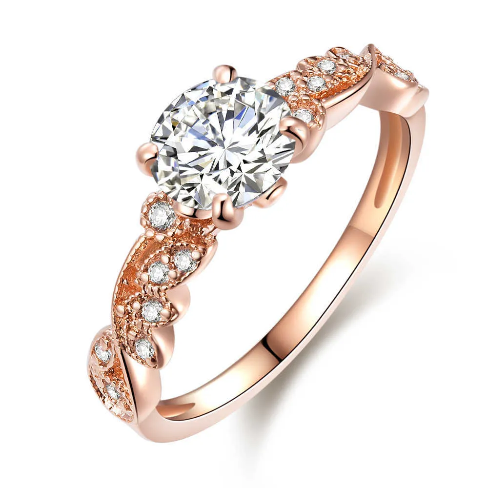Romad sierlijke ronde vuur opalen ringen voor vrouwen rose gouden cz verlovingsringen in koperen belofte ring bruiloft sieraden x0715
