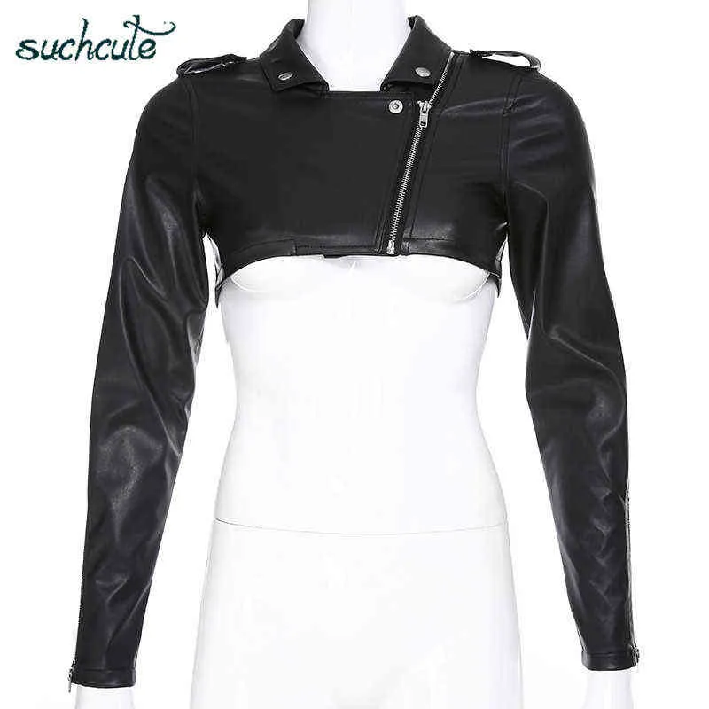 Suchcute PU Couro Casacos para Casaco de Mulheres com Zíper Casaco Feminino Estilo Coreano Modis Preto Outono Harajuku Casaco Feminino 211029