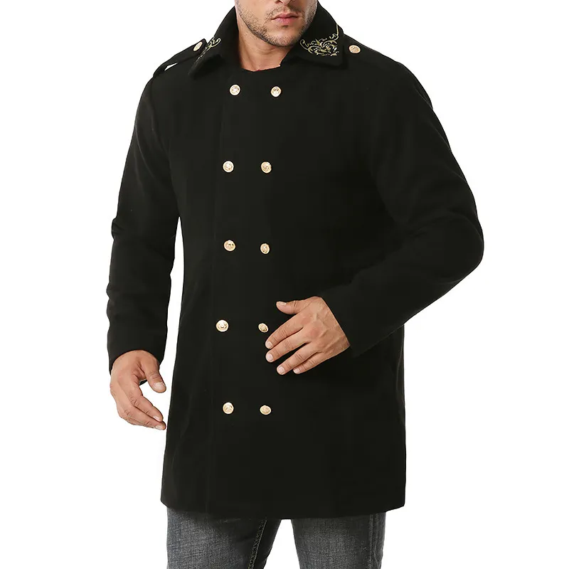 Broderi Trench Coat Mens Märke Woolen Jackor Män Casual Loose Lång Solid Overcoat England Style Oversized Windbreaker 210524