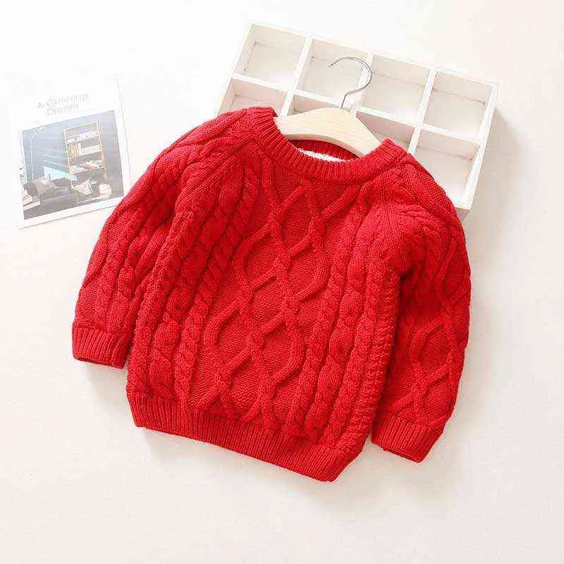 Kids Boys Girls Sweater Winter Thick Warm Add Wool Baby Boy Spring Long Sleeve Knitwear Tops Clothes 211104