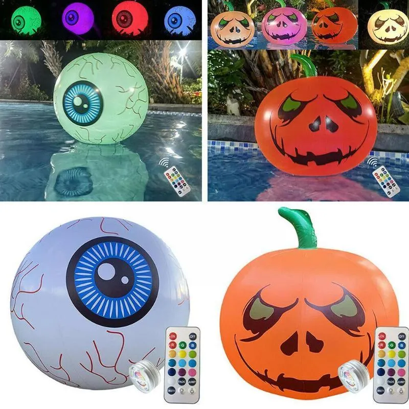 Decoración de fiesta 1 unids 16 pulgadas Control remoto Calabaza Globo ocular Regalo luminoso Juguetes ligeros Anillo Halloween Up Toy Q8N4266C