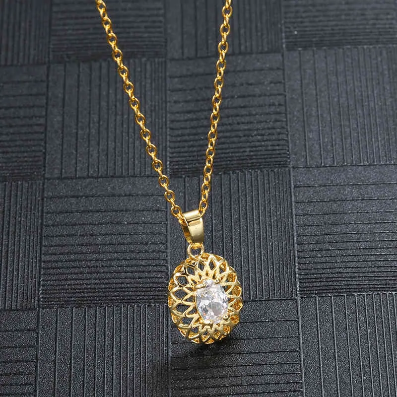 Kinel – collier en Zircon naturel pour femmes, couleur or, fleur creuse, ethnique, bijoux de mariage pour mariée