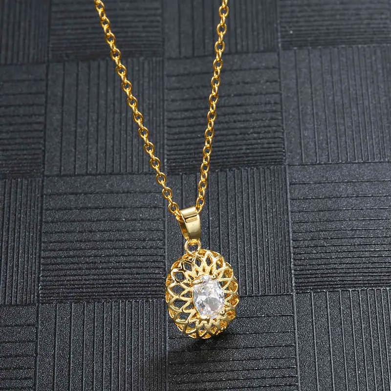كينل الزركون الطبيعي neckalce للنساء أزياء الذهب اللون جوفاء زهرة العرقية العروس مجوهرات الزفاف