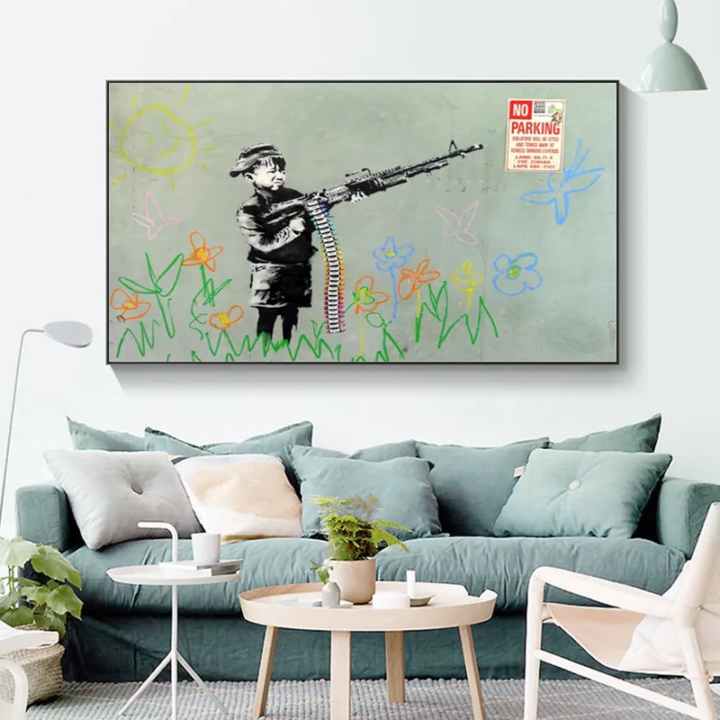 Graffiti Art Banksy Canvas Painting Children Pee Colorful Rain Abstract Posters and Prints Wall Art Pictures for Living Room Home 4920671