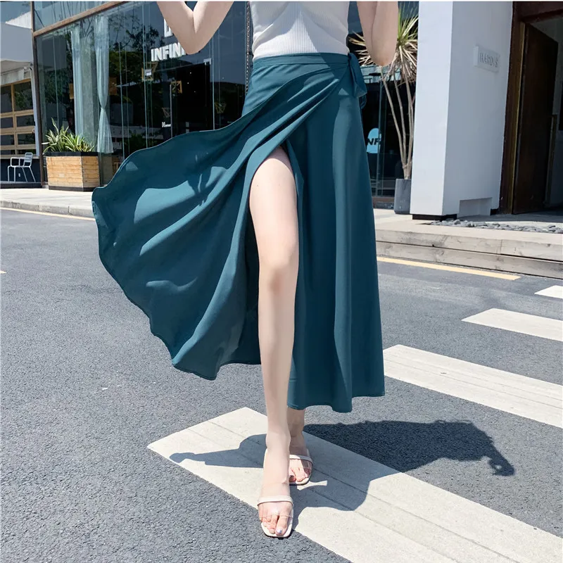 Neophil 2021 Summer Chiffon Lace-Up Women Midi Pencil Skirts High Waist Casual Elegant Ladies Beach Flare Slim Skirt Saia S21403 X0428