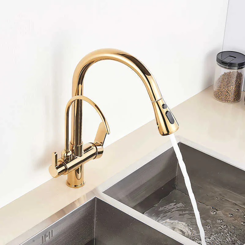 Gold BlackChrome Kithcen Purified Faucet Praw Out Water Filter Tap 23 Way Torneira Cold Mixer Sink Crane Kitchen Drink 2107247174201