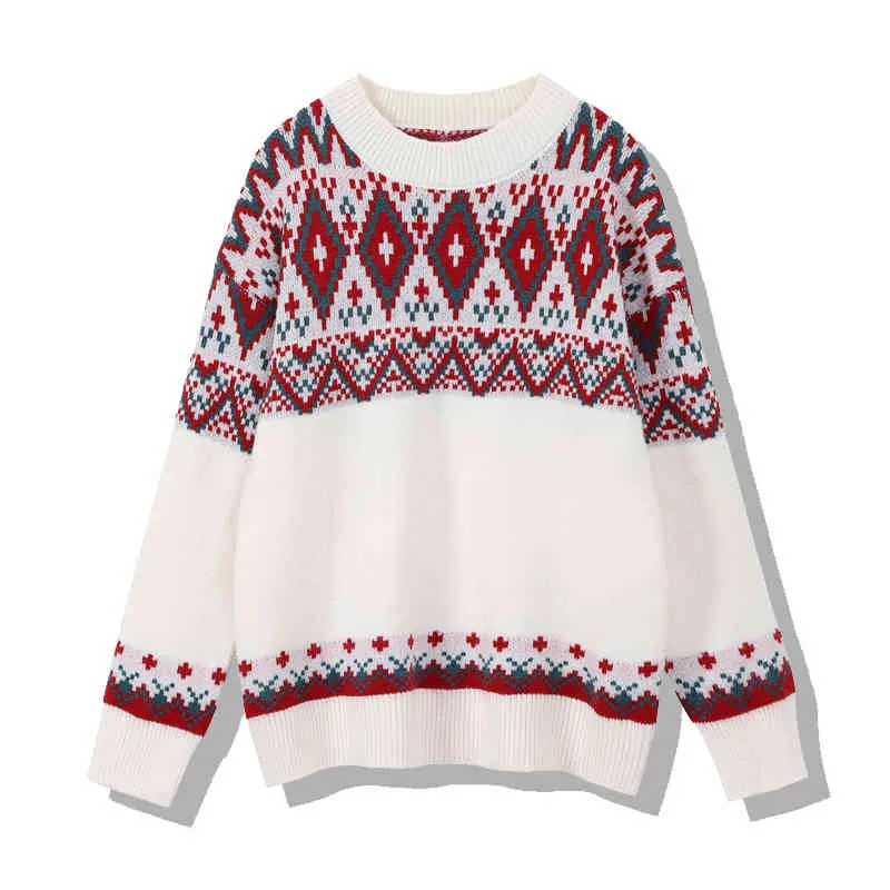 H.SA Donne Vintage Argyle Pullover Oversize Brutto Maglione di Natale e Maglioni Pull Maglia Top 210417