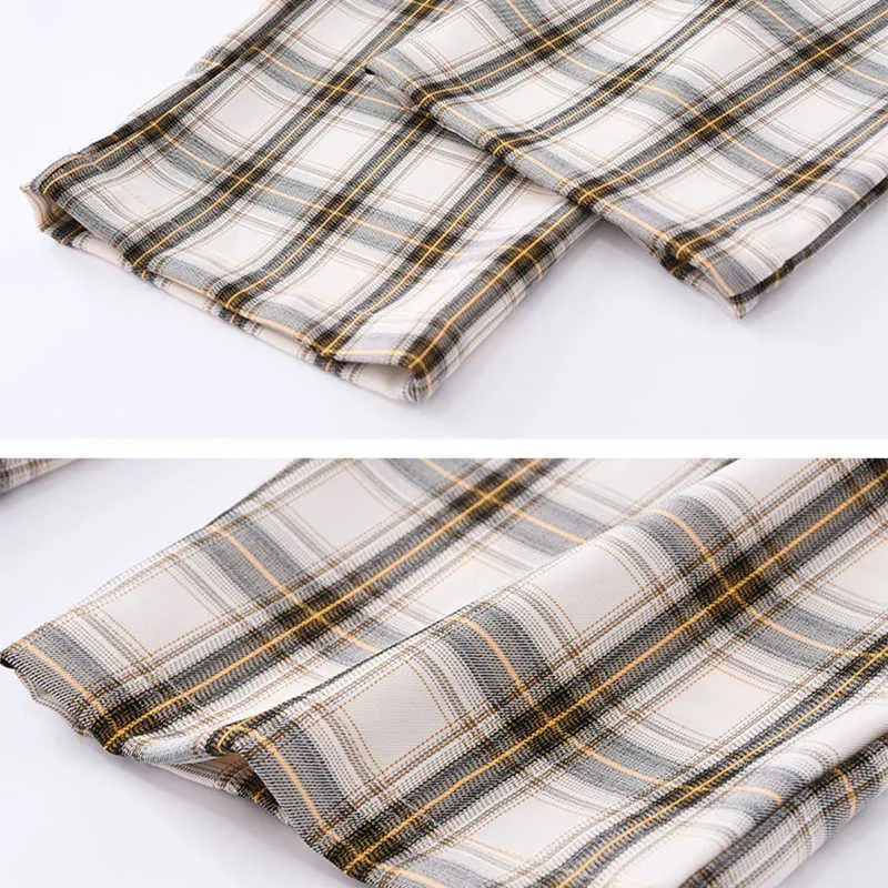 [EAM] High Elastic Waist Yellow Plaid Wide Leg Trousers New Loose Fit Pants Women Fashion Tide Spring Summer 2021 1DE0850 Q0801