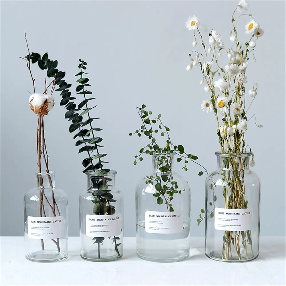 Barattoli di stoccaggio in vetro trasparente Vaso fiori secchi chic Contenitore floreale fresco scandinavo Vaso decorazioni da scrivania 210330