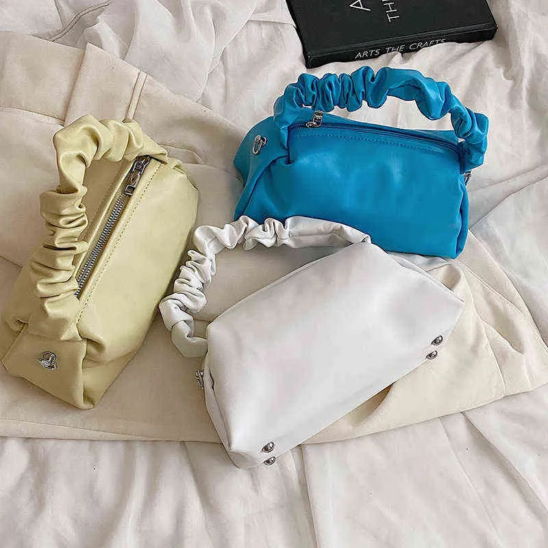 Shopping Bags Sacs Main En Cuir Pu Souple Pour Femmes Bandoulire De Couleur Unie Dames Bourses D't La Mode Avec Plis 220303