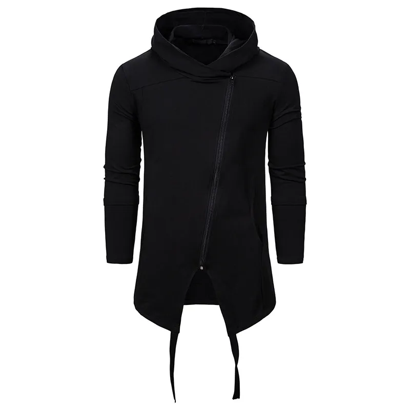 Dunkle unregelmäßige Herren Sweatshirt Herbst Winter Slim Hoodies Männer Rollkragen Übergroße Pullover Solide Reißverschluss Dekoration Männer Kleidung 210524