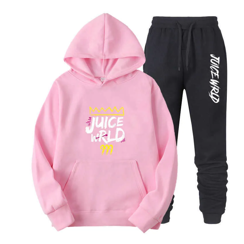 Sets Tracksuit Men Women Rapper Juice Wrld Sweatshirt Suit Fleece Hoodie+Sweat Pants Jogging Homme Pullover Sportwear X0610