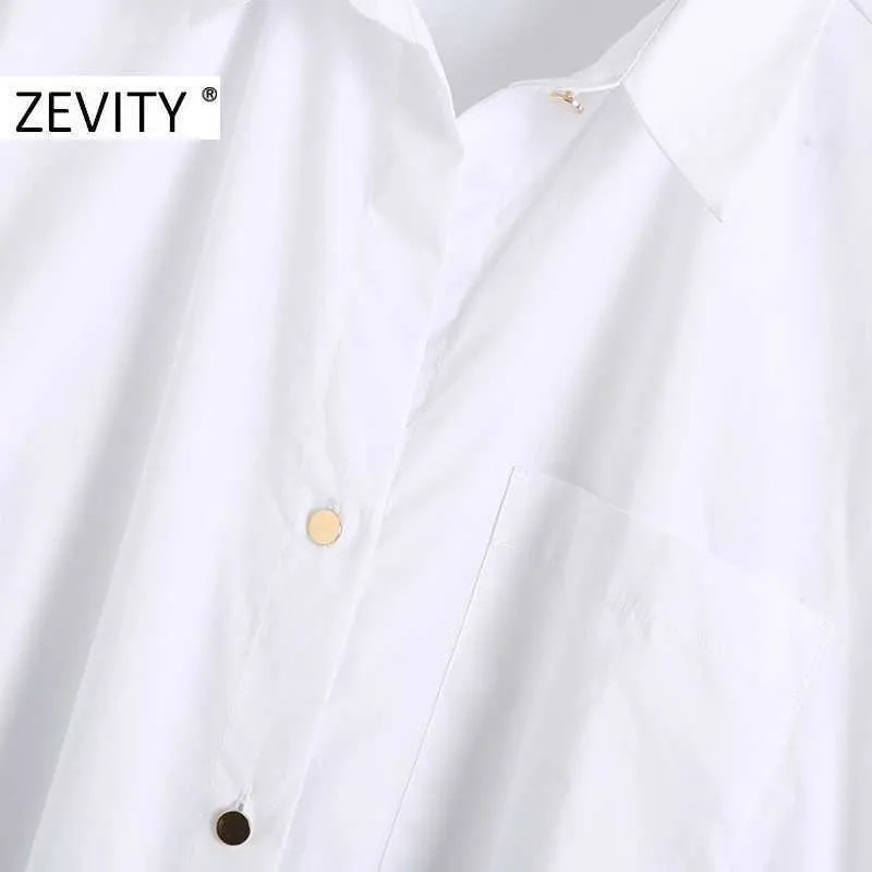 Zevity Women fashion golden buttons white smock blouse ladies long sleeve business shirt chic femininas blusas tops LS7218 210603