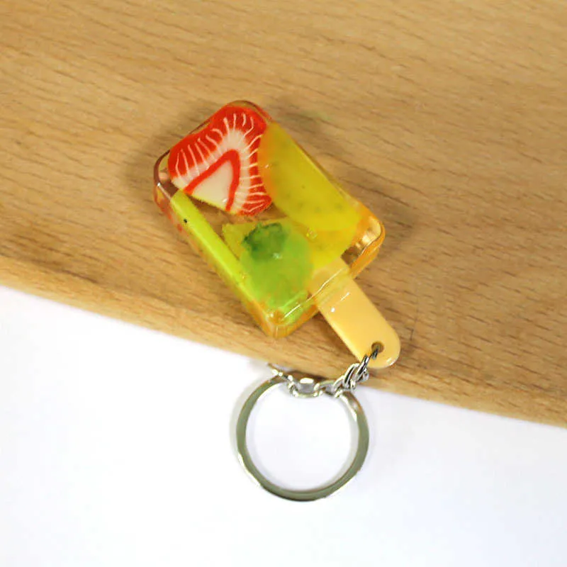 5 pièces mignon cristal simulation popsicle porte-clés bricolage fruits crème glacée popsicle étudiant couple sac pendentif bijoux G1019