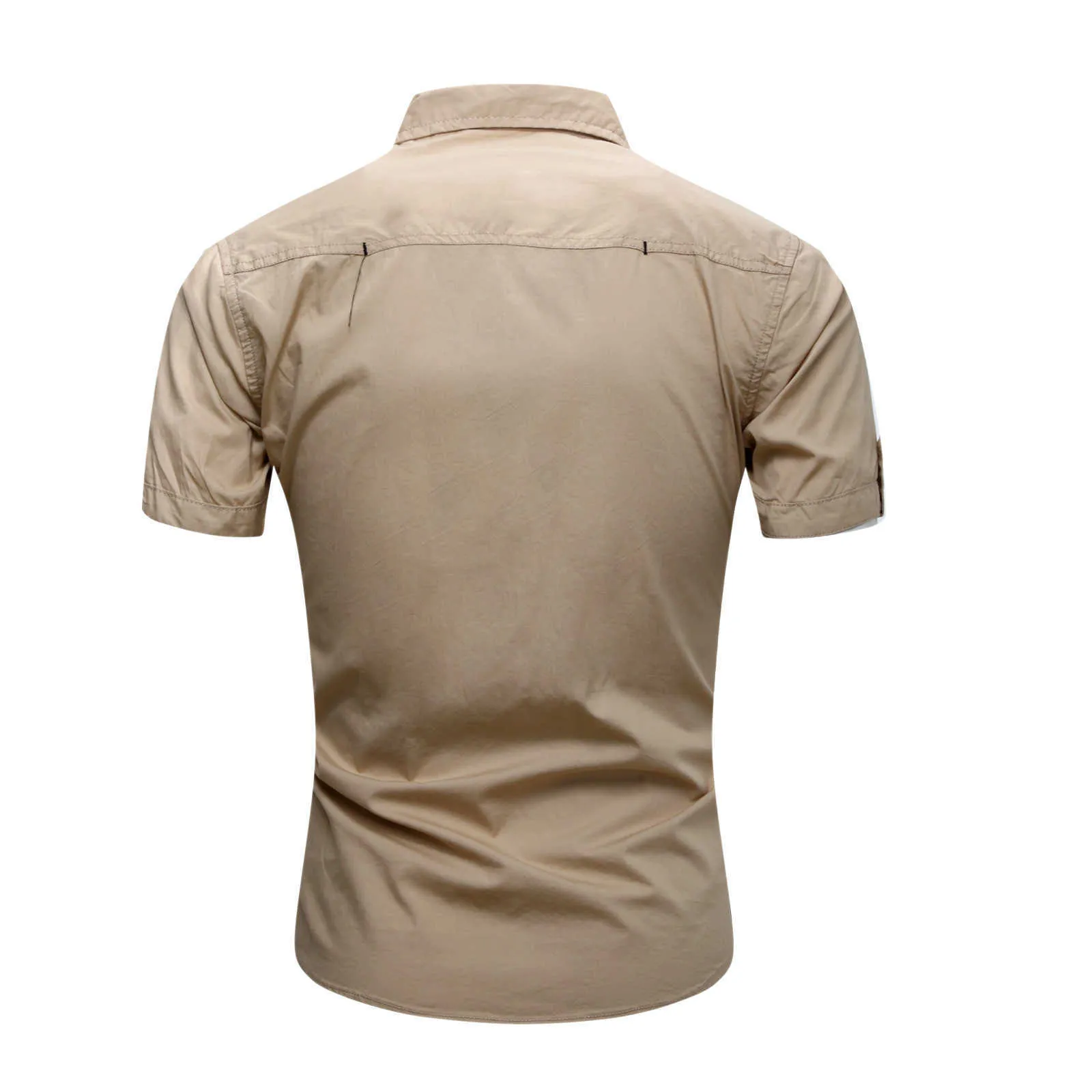 Mannen Militaire Uniform Kortmouwen Katoenen Shirts Werk Casual Tops Mannelijke Button-down Patch Borst Pocket Revers 210721