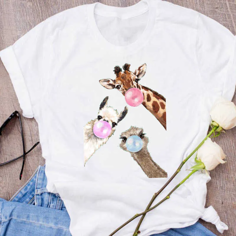 Women Graphic Giraffe Funny Cute Face Fashion Cartoon Clothes Lady Tees Print Tops Clothing Female T Shirt Womens T-Shirt X0527