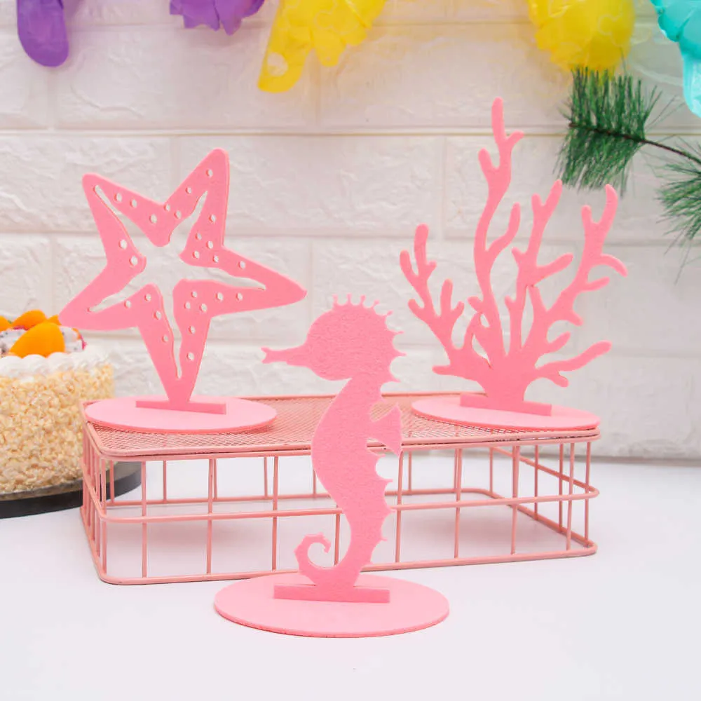 sjöjungfru party coral seaweed seahorse diy filt dekor bord skrivbord prydnad barn födelsedagsfest baby shower leveranser h0910