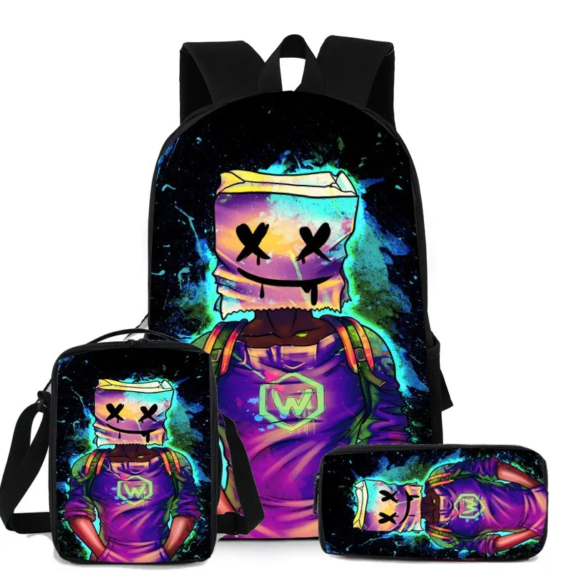 أكسفورد حقيبة DJ Marshmallow حقيبة ظهر متعددة الاستخدامات Marshmello Schoolbag School School High School Pags Three Piece Backpacks247p