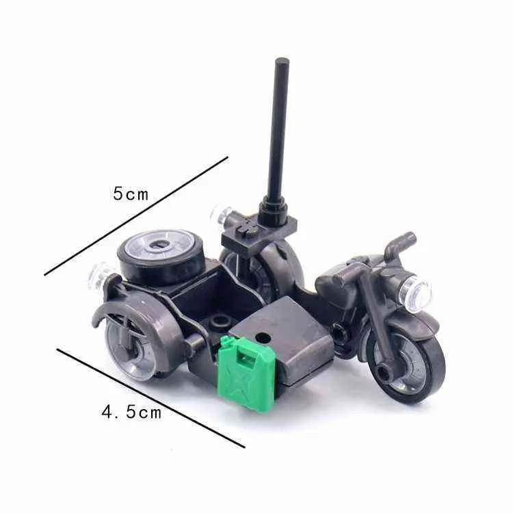 WW2 Militär Drei Rädern Motorrad MOC Waffe SWAT Teile Auto Motor Modell Bausteine Ziegel Spielzeug Y1130