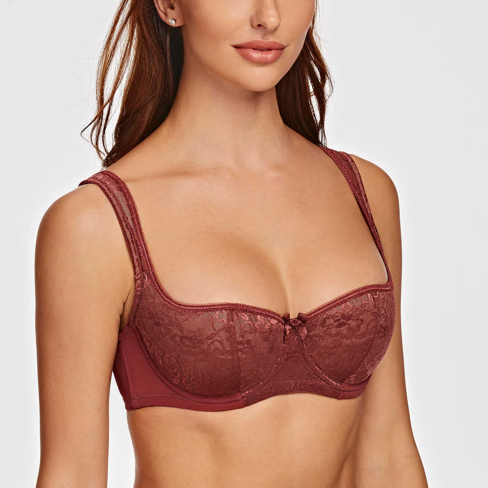 MELENECA Women's Balconette Bra with Padded Strap Half Cup Underwire Sexy Lace 210623